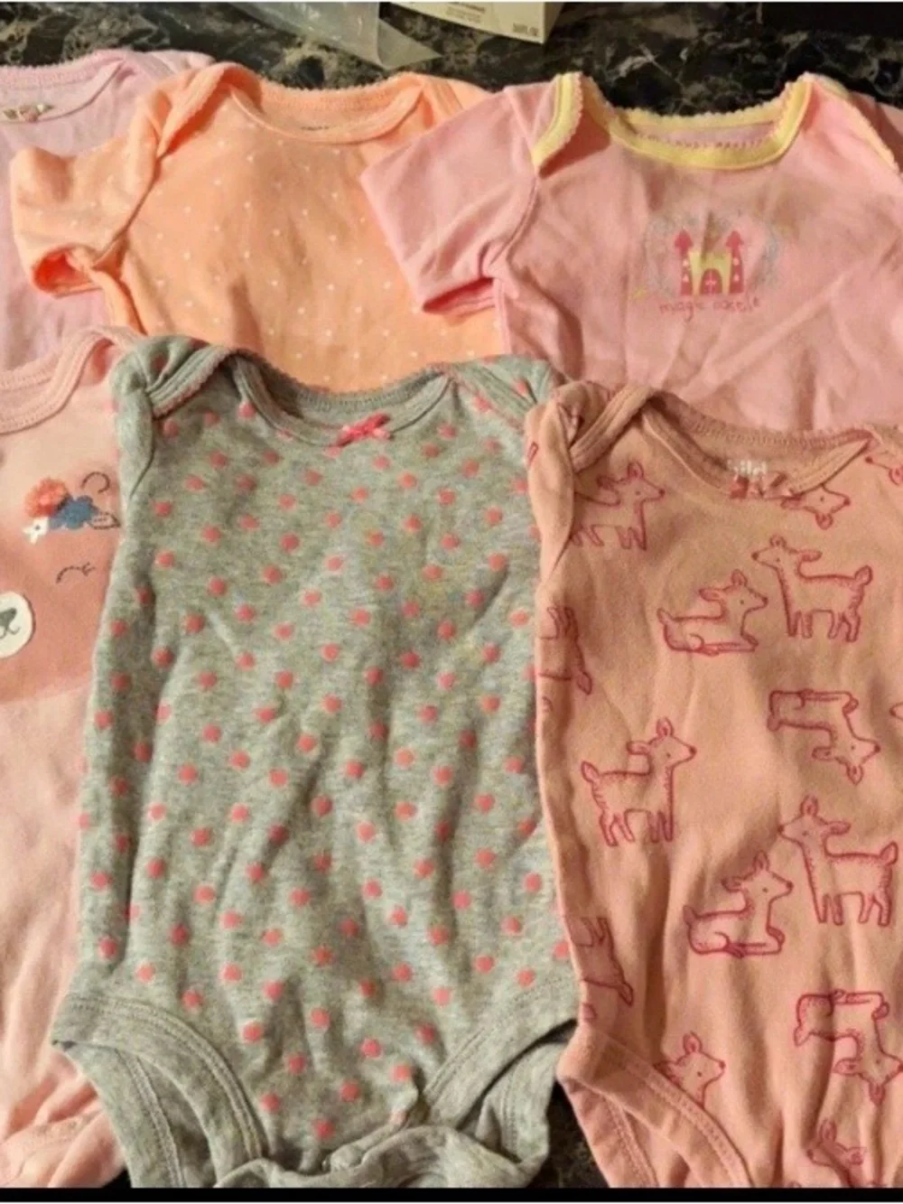 Pink & Gray Baby Girls One-Piece Bodysuit Set